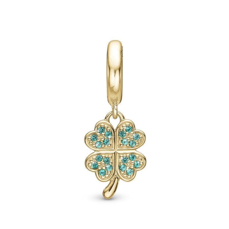 Firkløver charm i forgyldt sølv med grønne zirkonia fra Christina Jewelry & Watches
